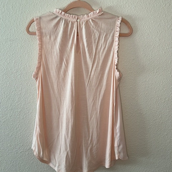 Loft | Pale Pink Chiffon Ruffle Neck Sleeveless Top - Size Medium, NWT - Picture 3 of 5